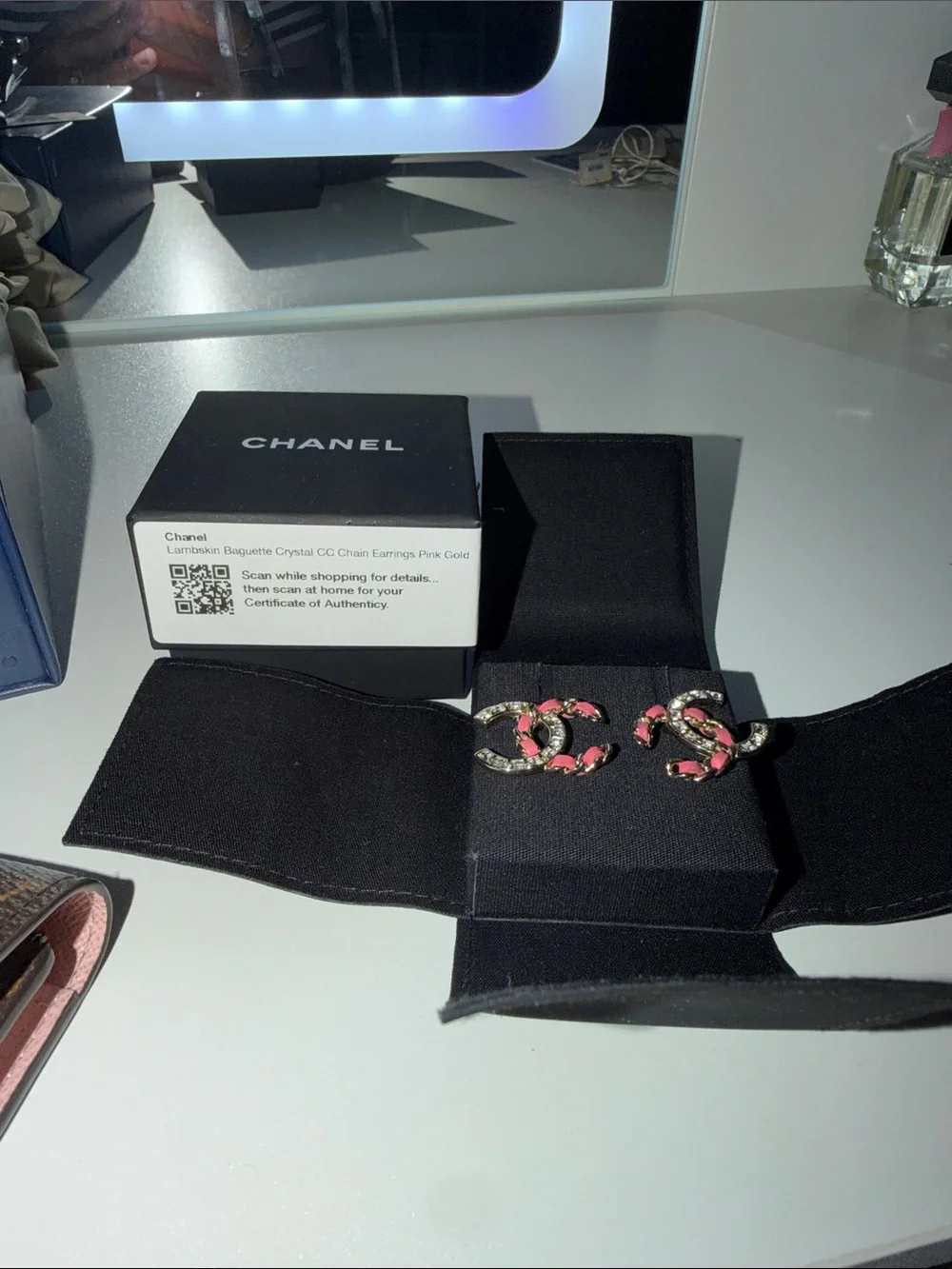 Chanel authentic medium CC logo earrings lambskin leather